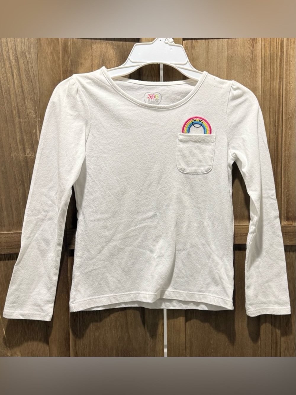 Girl's 365 Kids White Long Sleeve Tee with Rainbow Pocket Accent